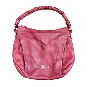 Elliot Lucca Red Leather Hobo Bag with Braided Handle